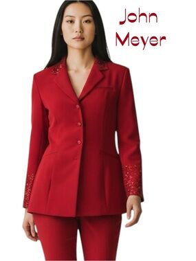 John Meyer Red Tailored Sequined Beaded Jacket NWOT Size 10